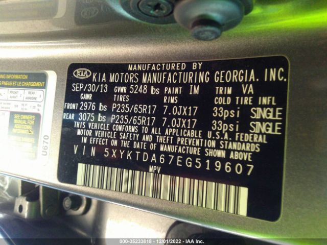 5XYKTDA67EG519607 KIA SORENTO LX