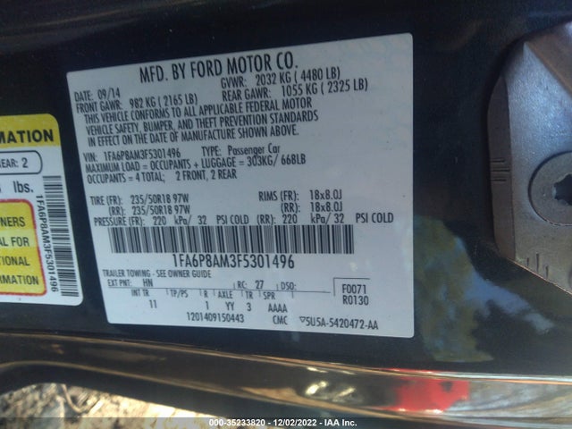 2015 Ford Fastback, VIN: 1FA6P8AM3F5301496