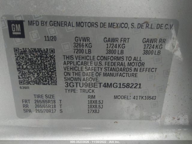 3GTU9BET4MG158221 GMC Sierra 1500 Sle