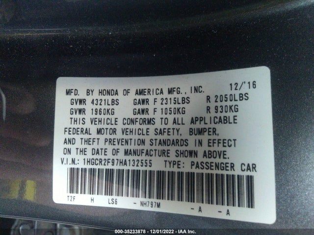 Honda Accord Ex-l 2017 1HGCR2F97HA132555 Image 9