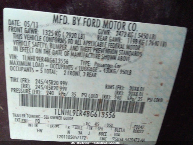 Lincoln MKS 2011 1LNHL9ER4BG613556 Image 10
