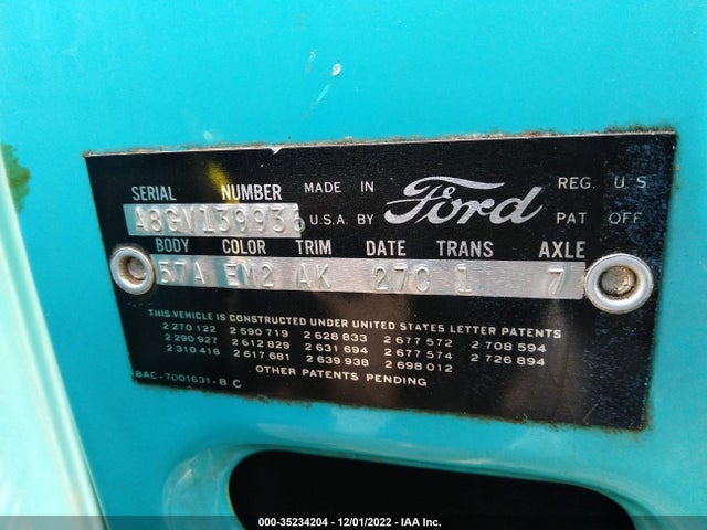1958 FORD FAIRLANE VIN: A8GV139936