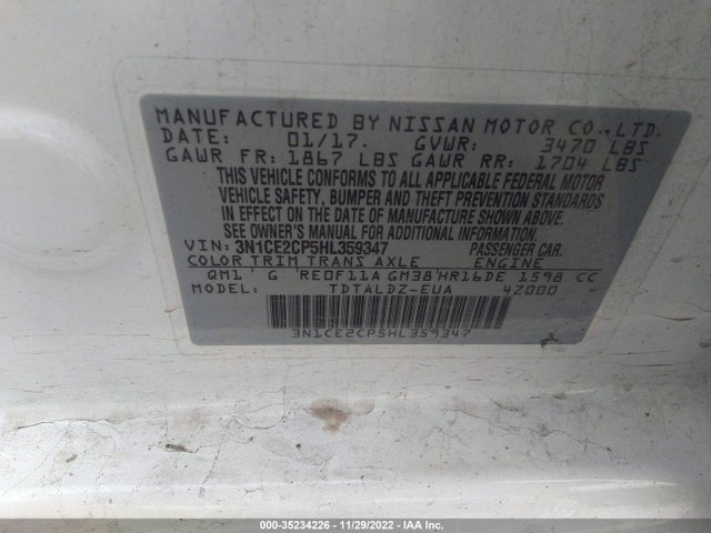2017 NISSAN VERSA NOTE SV VIN: 3N1CE2CP5HL359347