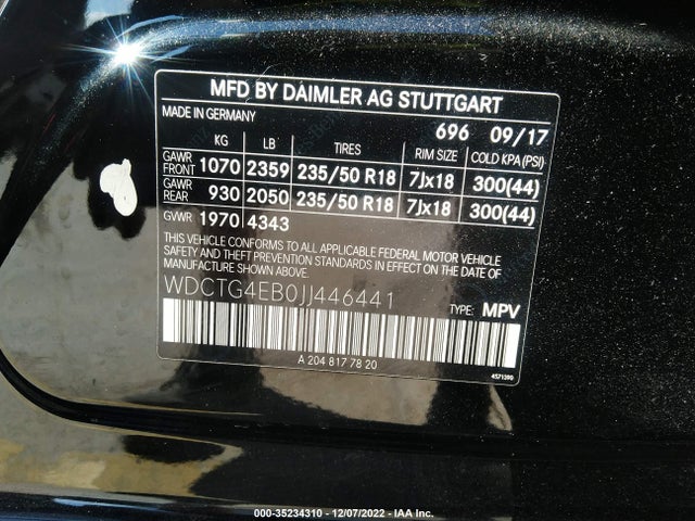 2018 Mercedes-Benz GLA-Class, VIN: WDCTG4EB0JJ446441