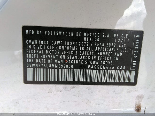 2021 Volkswagen Jetta, VIN: 3VWN57BU8MM099800
