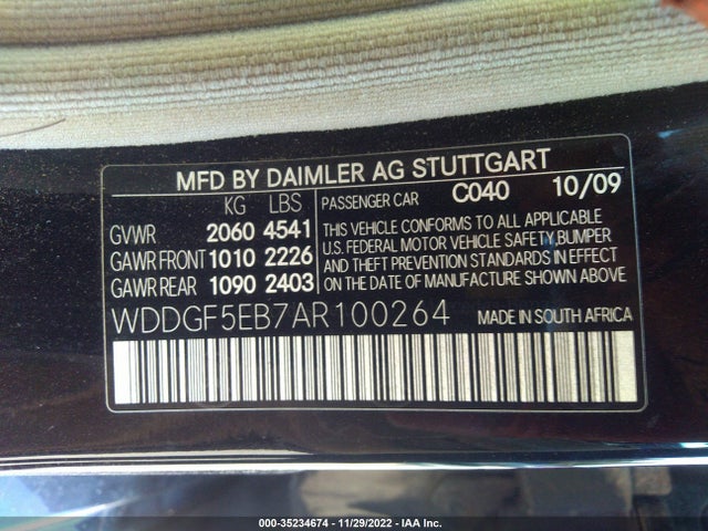2010 MERCEDES-BENZ C-CLASS C 300 VIN: WDDGF5EB7AR100264