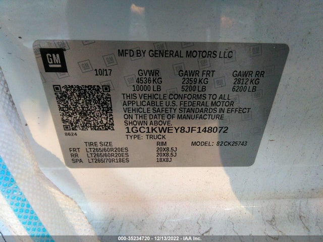 2018 Chevrolet Silverado 2500, VIN: 1GC1KWEY8JF148072