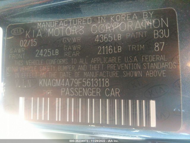 KNAGM4A79F5613118 KIA Optima Lx
