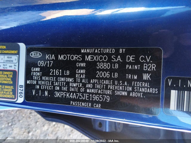 2018 Kia Forte, VIN: 3KPFK4A75JE196579