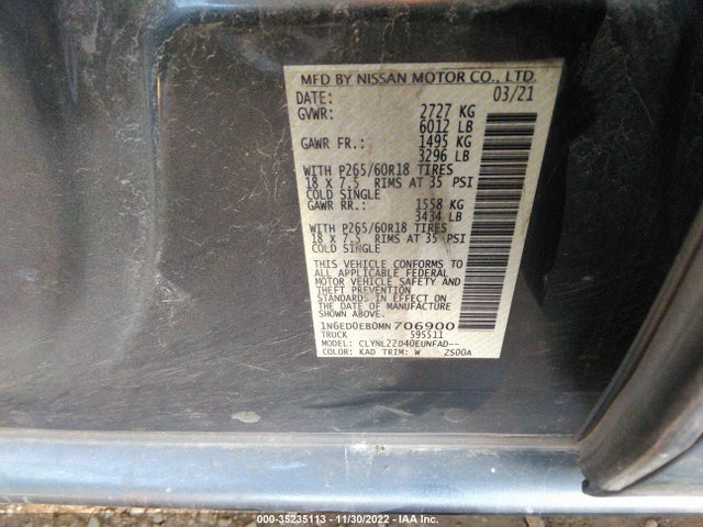 2021 Nissan Frontier, VIN: 1N6ED0EB0MN706900