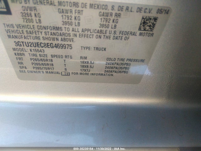 35235154 :رقم المزاد ، 3GTU2UEC8EG469975 vin ، 2014 Gmc Sierra 1500 Sle مزاد بيع