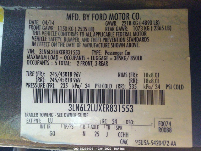 Lincoln MKZ HYBRID 2014 3LN6L2LUXER831553 Image 10