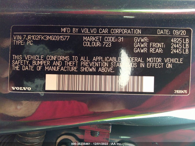 Volvo S60 2021 7JR102FK3MG091577 Image 10