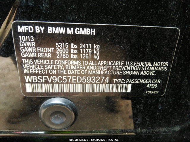 2014 BMW M5, VIN: WBSFV9C57ED593274
