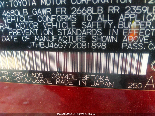 Lexus ES 350 2007 JTHBJ46G772081898 Image 14