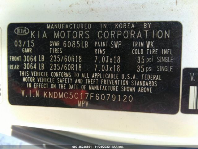 KNDMC5C17F6079120 KIA Sedona Sx