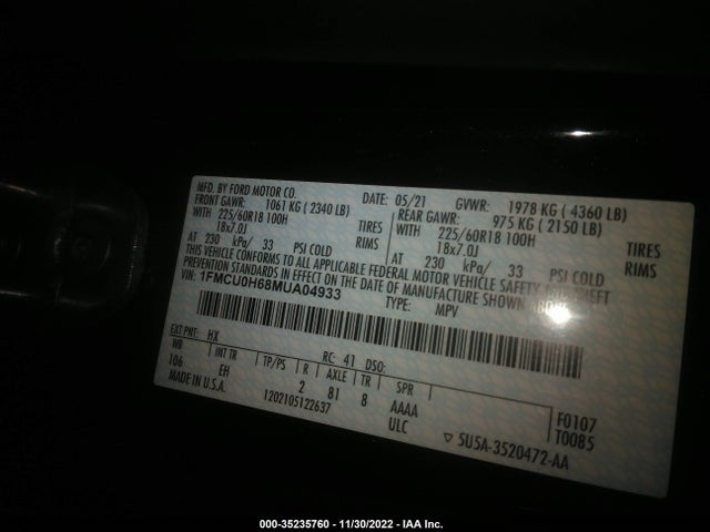 2021 Ford Escape, VIN: 1FMCU0H68MUA04933