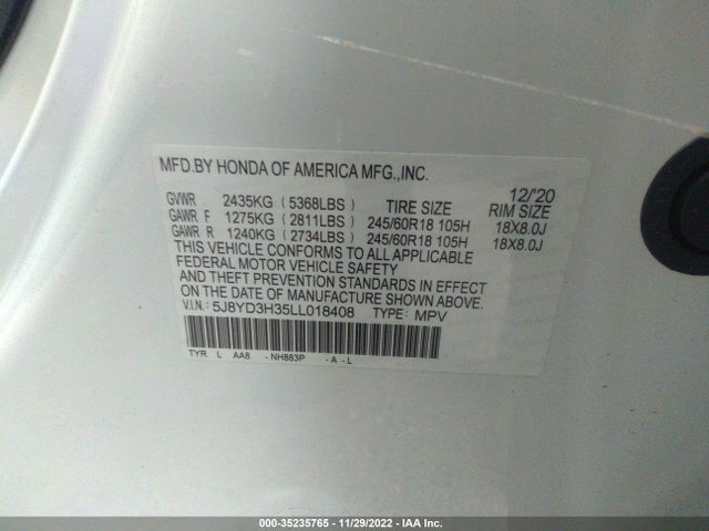 2020 Acura MDX, VIN: 5J8YD3H35LL018408