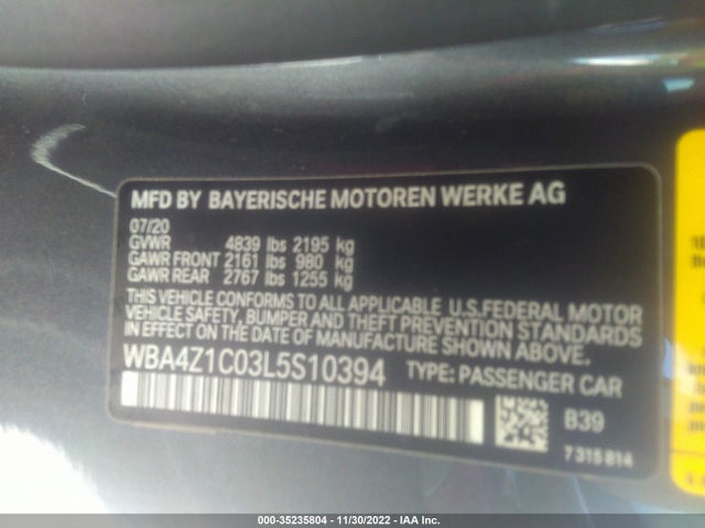 2020 BMW 4 Series, VIN: WBA4Z1C03L5S10394