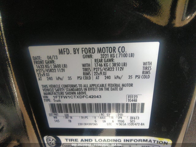 Aukcja sprzedaży 2013 Ford F-150 Xl/xlt/fx2/lariat, vin: 1FTFW1CTXDFC42043, numer aukcji: 35235848