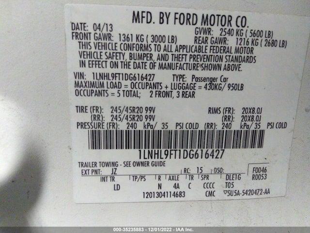Lincoln Mks Ecoboost 2013 1LNHL9FT1DG616427 Image 11