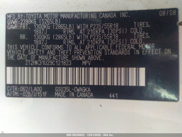 2T2HK31U29C121823 Lexus RX 350