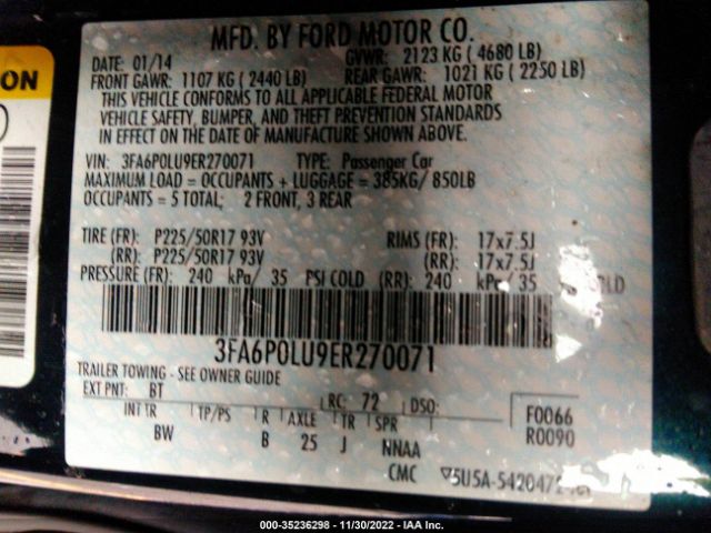3FA6P0LU9ER270071 Ford Fusion Se Hybrid