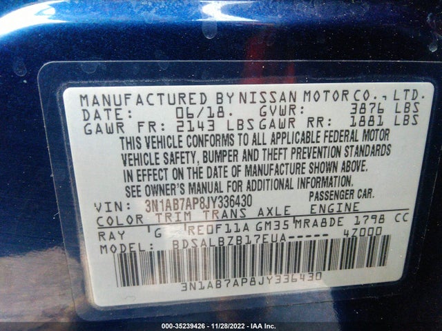 Nissan SENTRA S 2018 3N1AB7AP8JY336430 Image 10