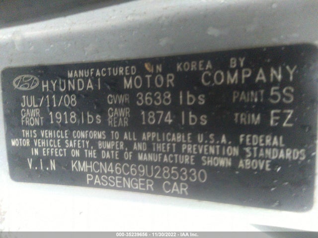 2009 HYUNDAI ACCENT AUTO GLS VIN: KMHCN46C69U285330
