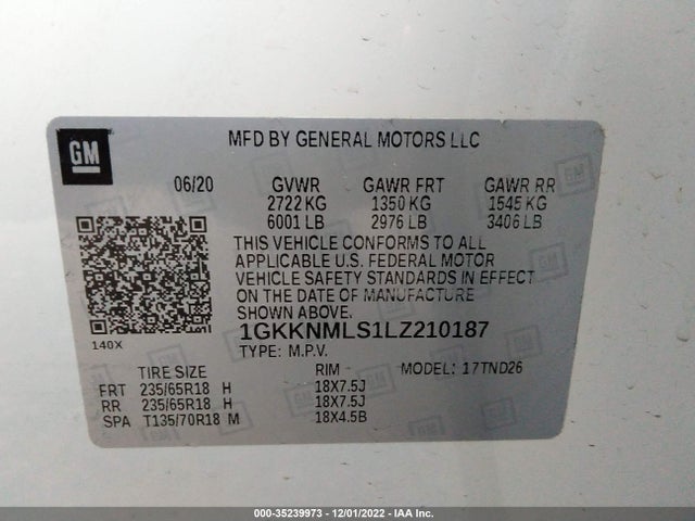 2020 GMC Acadia, VIN: 1GKKNMLS1LZ210187