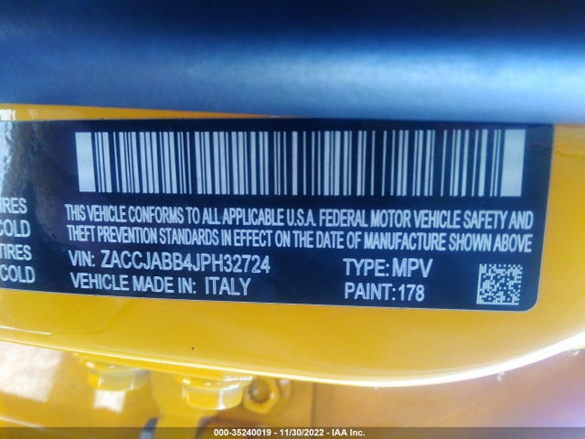 2018 JEEP RENEGADE ALTITUDE VIN: ZACCJABB4JPH32724