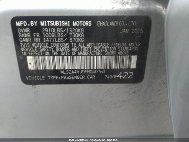 ML32A4HJ9FH040763 Mitsubishi Mirage Es/rf