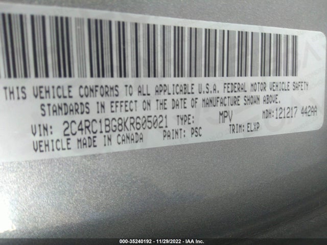 2C4RC1BG8KR605021 Chrysler Pacifica Touring L
