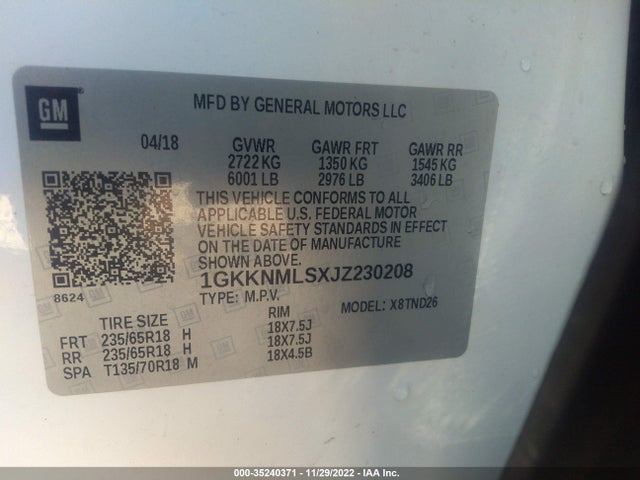 GMC ACADIA SLT 2018 1GKKNMLSXJZ230208 Image 9