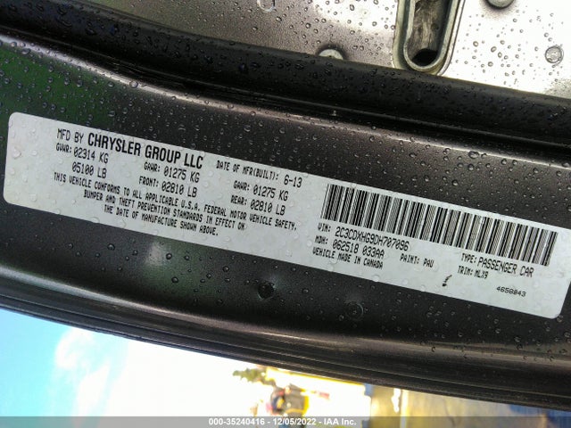2013 DODGE CHARGER SXT PLUS VIN: 2C3CDXHG9DH707096