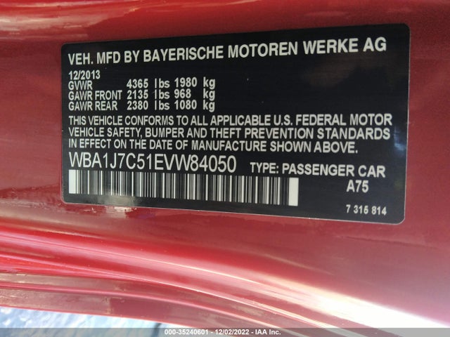 2014 BMW 2 Series, VIN: WBA1J7C51EVW84050