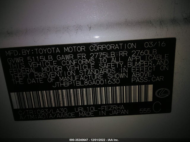 2016 Lexus GS, VIN: JTHBP1BL8GA001630