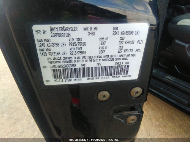 2003 JEEP LIBERTY SPORT VIN: 1J4GL48K23W663892
