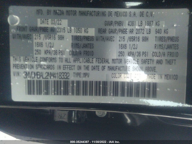 2022 Mazda CX-30, VIN: 3MVDMBAL2NM418332