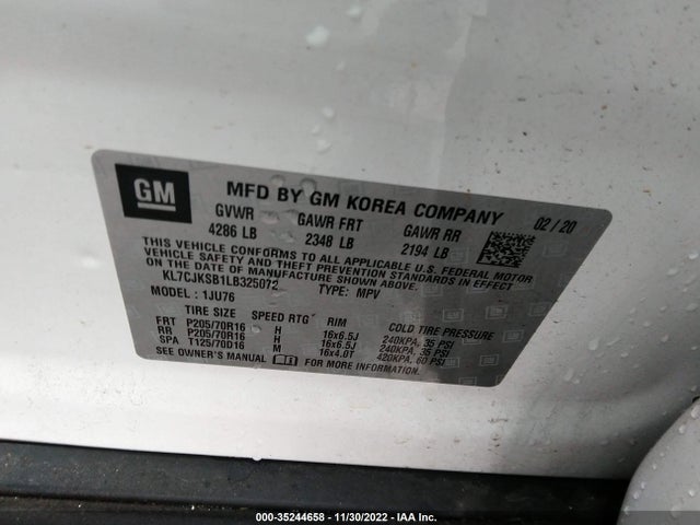 Chevrolet TRAX LS 2020 KL7CJKSB1LB325072 Image 10