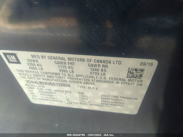 2016 CHEVROLET EQUINOX LS VIN: 2GNALBEK9G6132894