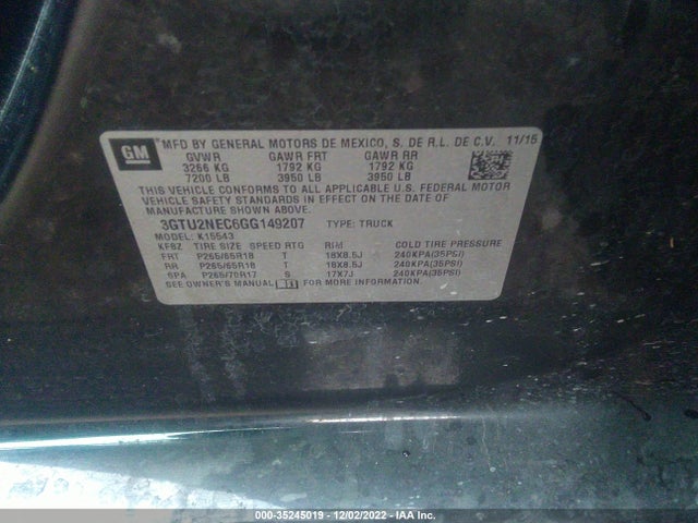 GMC Sierra 1500 Slt 2016 3GTU2NEC6GG149207 Image 9