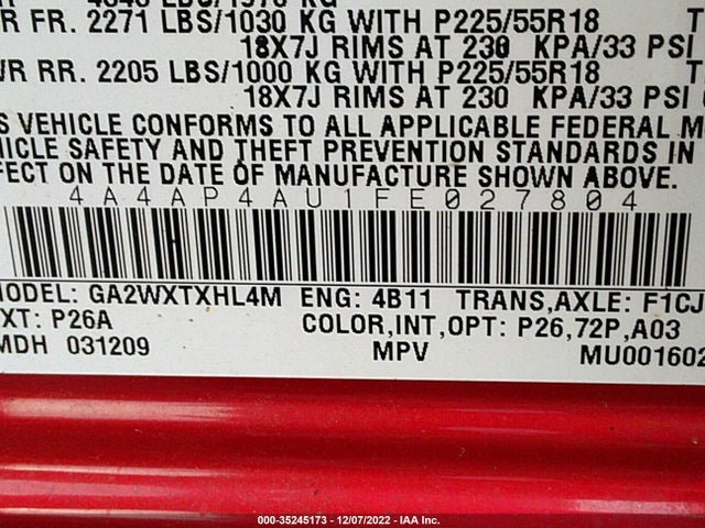 4A4AP4AU1FE027804 Mitsubishi Outlander Sport Se