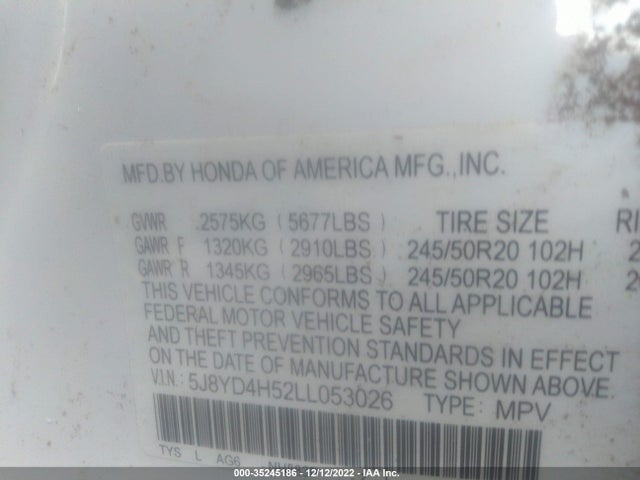 2020 Acura MDX, VIN: 5J8YD4H52LL053026