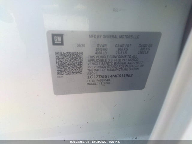 Chevrolet MALIBU LT 2021 1G1ZD5ST4MF011952 Image 9