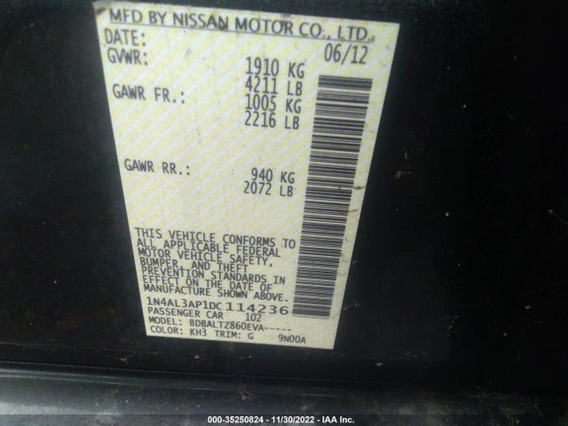 2013 NISSAN ALTIMA 2.5 SV VIN: 1N4AL3AP1DC114236