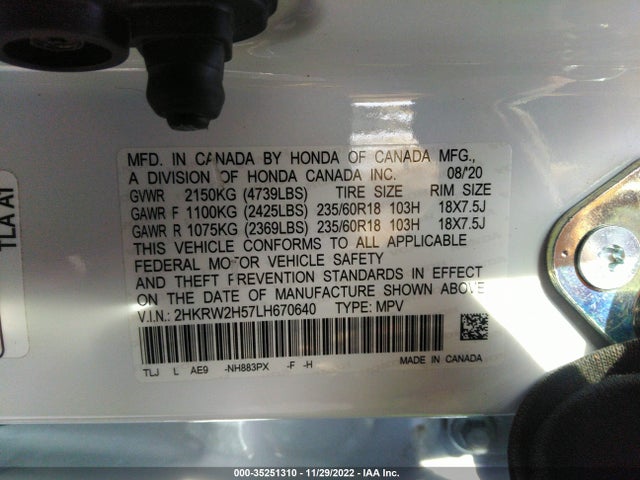 Honda CR-V EX 2020 2HKRW2H57LH670640 Image 9