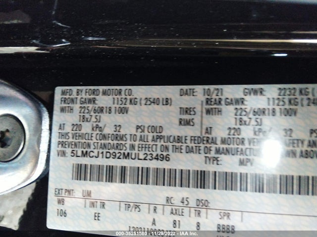2021 Lincoln Corsair, VIN: 5LMCJ1D92MUL23496