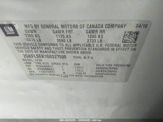 2016 GMC Terrain, VIN: 2GKFLSEK1G6327598
