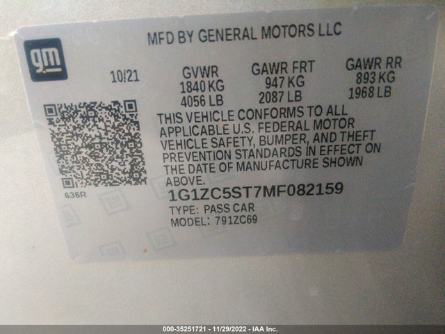 2021 Chevrolet Malibu, VIN: 1G1ZC5ST7MF082159